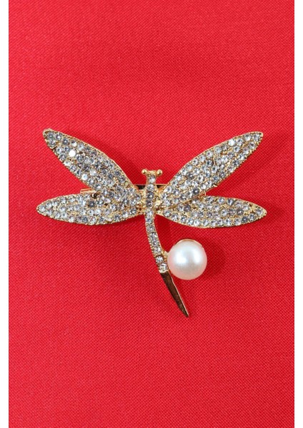 Gold Renkli Incili Yusufçuk Broş. Taşlı Tasarım Broş. Yaka Iğnesi Yusufçuk Broş. Yusufçuk Broş. fiyatları