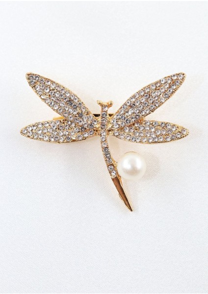 Gold Renkli Incili Yusufçuk Broş. Taşlı Tasarım Broş. Yaka Iğnesi Yusufçuk Broş. Yusufçuk Broş. modelleri