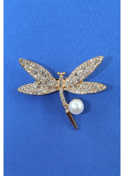 Gold Renkli Incili Yusufçuk Broş. Taşlı Tasarım Broş. Yaka Iğnesi Yusufçuk Broş. Yusufçuk Broş. fırsatları