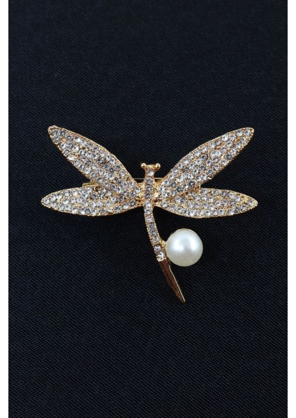 Gold Renkli Incili Yusufçuk Broş. Taşlı Tasarım Broş. Yaka Iğnesi Yusufçuk Broş. Yusufçuk Broş. indirimleri