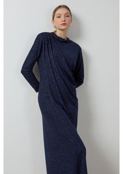 Lacivert Simli Drape Elbise indirimleri