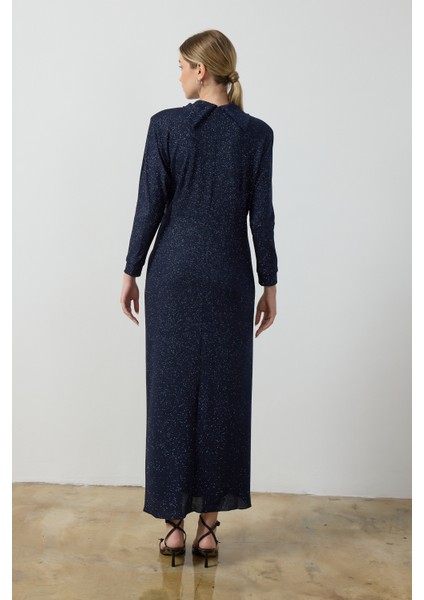 Lacivert Simli Drape Elbise