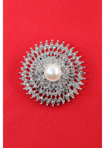 Gümüş Renk Incili Retro Güneş Broş. Kristal Taşlı Tasarım Güneş Broş. Yaka Iğnesi Broş. Güneş Broş