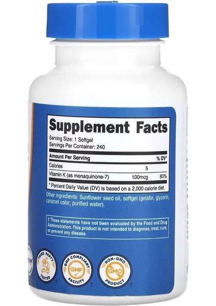 Vitamin K2 Mk-7 -100 Mcg 240 Softgels fiyatları
