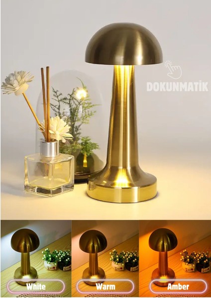 Renkli ve Şarjlı Dokunmatik Masa Lambası, Metal Tasarım, 3 Işık Seçeneği, Rose Gold fiyatları