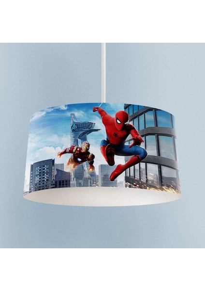 Renkli Iron Man ve Spider Man Desenli Çocuk Odası Avizesi