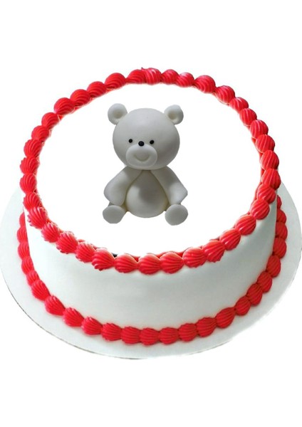 Şeker Hamurundan Pasta Tamamlayıcı Süs Beyaz Renk Ayıcık Modeli