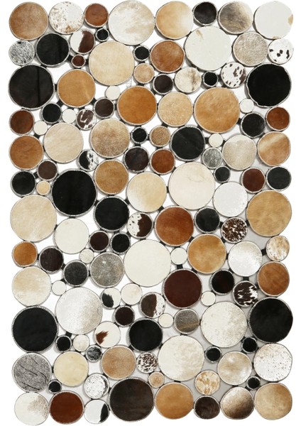 Kahve Dana Derisi Puantiye Patchwork Halı, Dekoratif Salon Halısı, Kaymaz Taban Halı