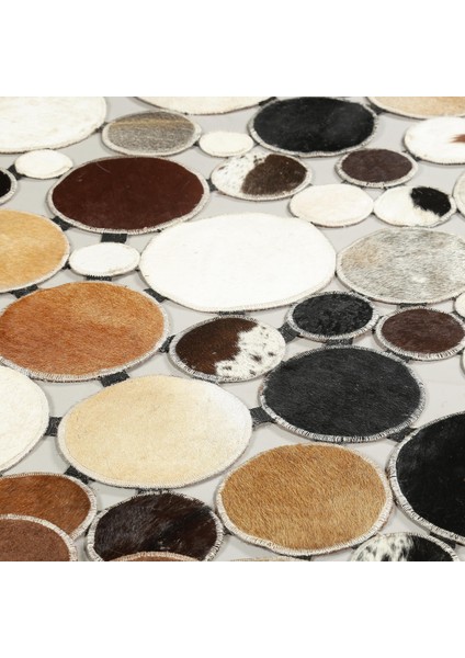 Kahve Dana Derisi Puantiye Patchwork Halı, Dekoratif Salon Halısı, Kaymaz Taban Halı fiyatları