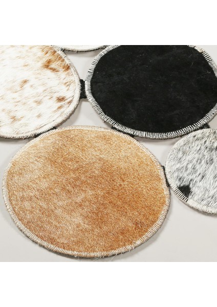 Kahve Dana Derisi Puantiye Patchwork Halı, Dekoratif Salon Halısı, Kaymaz Taban Halı modelleri