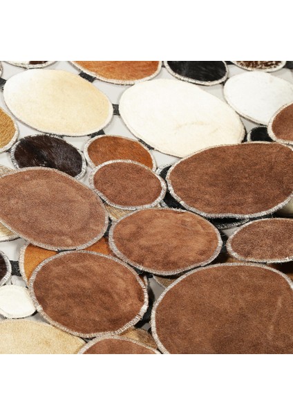 Kahve Dana Derisi Puantiye Patchwork Halı, Dekoratif Salon Halısı, Kaymaz Taban Halı fırsatları