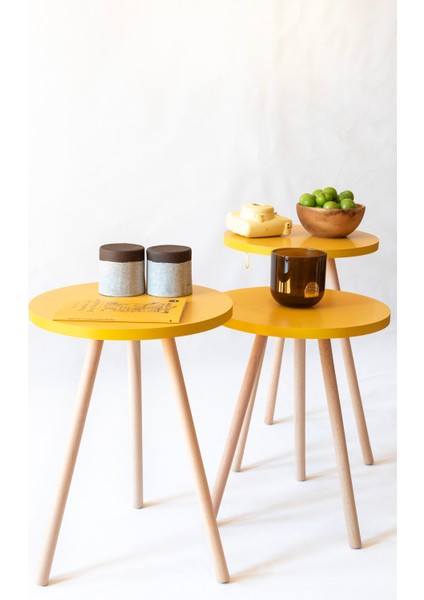 Zigon Sarı Sehpa 3'lü 34X34 cm - 41-43-44 cm