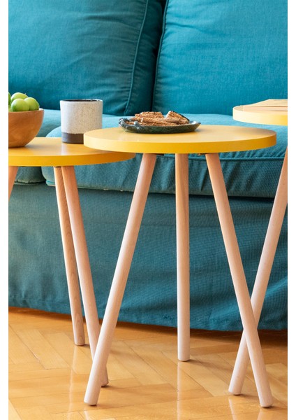 Zigon Sarı Sehpa 3'lü 34X34 cm - 41-43-44 cm