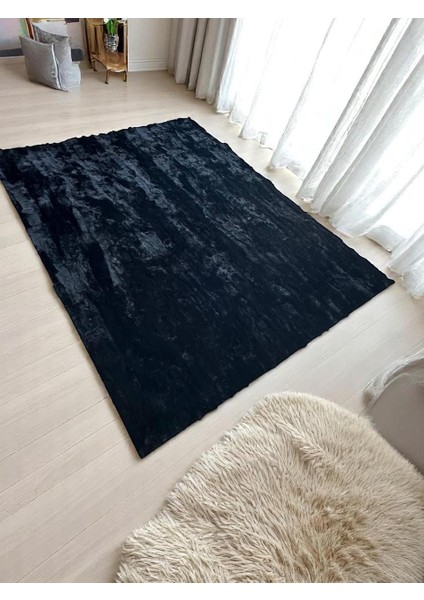 Şık Siyah Tavşan Derisi Halı - Yumuşak Salon Halısı, Modern Kaymaz Tabanlı Halı fiyatları