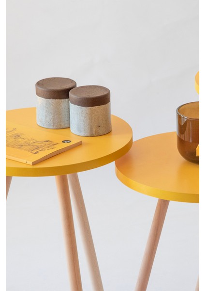 Zigon Sarı Sehpa 3'lü 34X34 cm - 41-43-44 cm