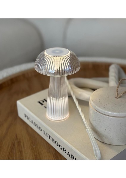 Mantar Tasarımlı Pilli LED Masa Lambası, Beyaz, Şık ve Fonksiyonel Aydınlatma indirimleri