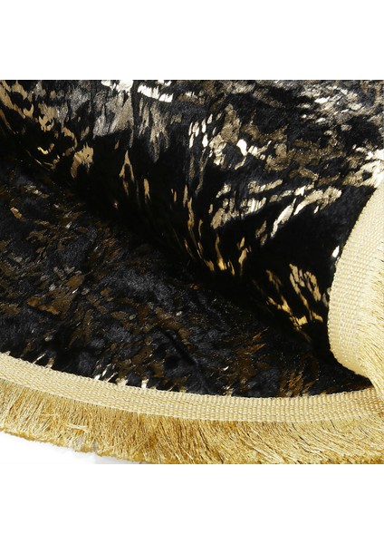 Altın Püsküllü Siyah Peluş Halı - Şık Dekoratif Halı, Kaymaz Taban Halı fiyatları