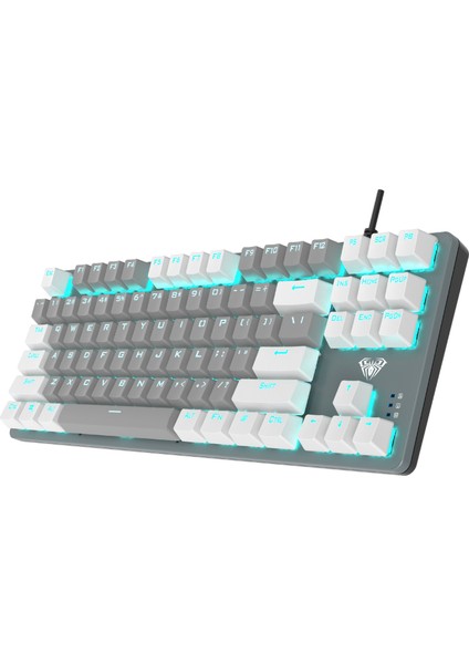 F3287 Mavi Işıklı Kablolu Mekanik Ingilizce Q Tkl Gaming Oyuncu Klavyesi Gri