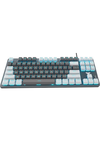 F3287 Mavi Işıklı Kablolu Mekanik Ingilizce Q Tkl Gaming Oyuncu Klavyesi Gri fiyatları