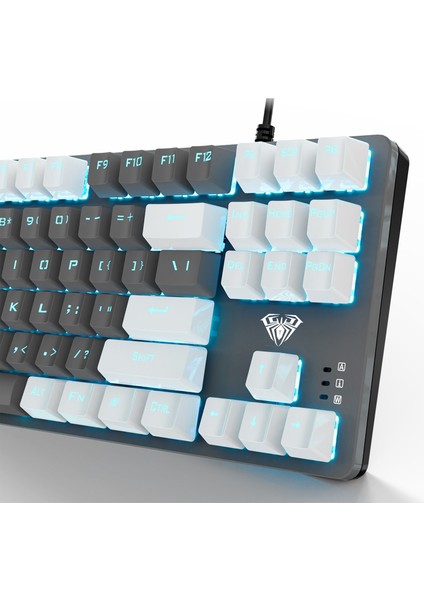 F3287 Mavi Işıklı Kablolu Mekanik Ingilizce Q Tkl Gaming Oyuncu Klavyesi Gri fırsatları