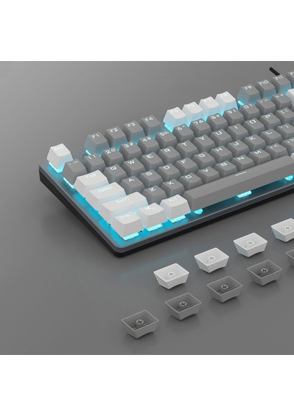 F3287 Mavi Işıklı Kablolu Mekanik Ingilizce Q Tkl Gaming Oyuncu Klavyesi Gri indirimleri