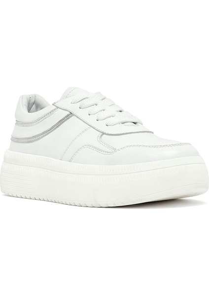 Kadın Beyaz Bağcıklı Kalın Tabanlı Deri Sneaker 25AFD510818