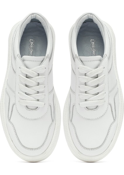 Kadın Beyaz Bağcıklı Kalın Tabanlı Deri Sneaker 25AFD510818