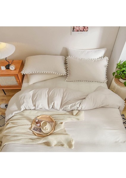 2’li Pamuklu Yastık Kılıfı 50X70 Cm, Bej, Ponpon Kenar, Dekoratif, Nefes Alır fiyatları