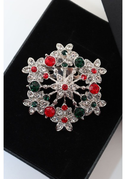 Gümüş Renk Pırlantalı Çiçek Broş. Taşlı Tasarım Çiçek Broş. Yaka Iğnesi Çiçek Broş. Çiçek Broş