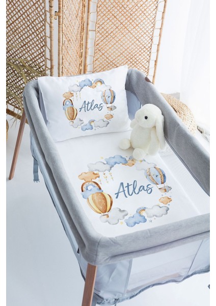 %100 Pamuk Saten Isimli 70X120 Park Yatak Nevresim Seti, Balon Desenli, Şık ve Rahat