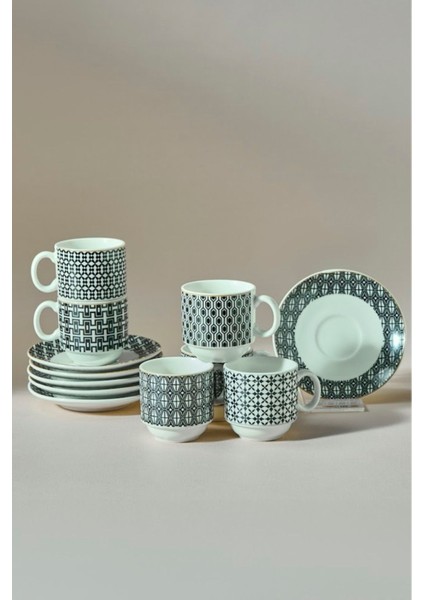 Altı Kişilik Şık Kahve Fincan Seti, 80 Ml, Siyah Renkli, Kaliteli ve Zarif Tasarım