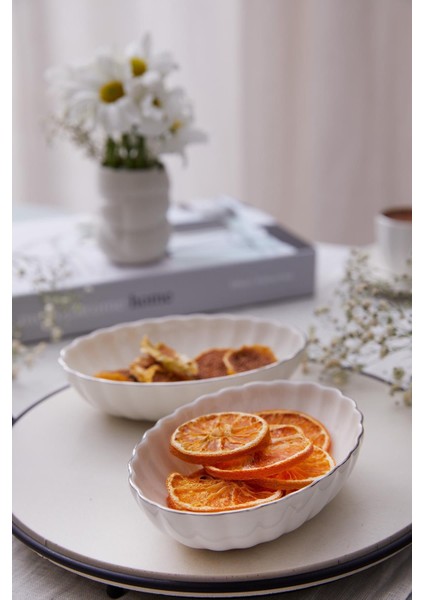 Ekru Oval Kase, 2 Parça, 15 Cm, Şık ve Zarif Tasarım