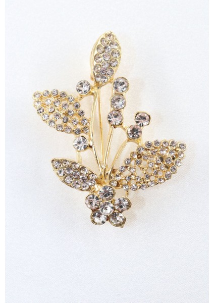 Gold Renk Kristal Taşlı Defne Yaprağı Broş. Tasarım Broş. Kadın Broş. Broş. Defne Yaprağı Broş. modelleri