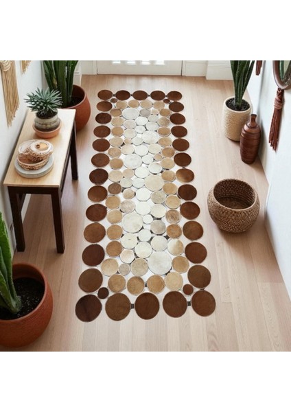 Kahve Puantiyeli Dana Derisi Patchwork Yolluk Halı, Şık Tasarımlı Yolluk, Kaymaz Taban Halı fiyatları