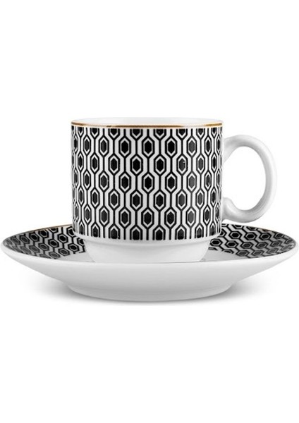 Altı Kişilik Şık Kahve Fincan Seti, 80 Ml, Siyah Renkli, Kaliteli ve Zarif Tasarım