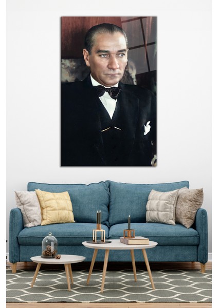 Takım Elbise Papyonlu Atatürk Cam Tablo, Ev Ofis Dekoru, Hediyelik Duvar Dekorasyonu, Kırılmaz Cam modelleri