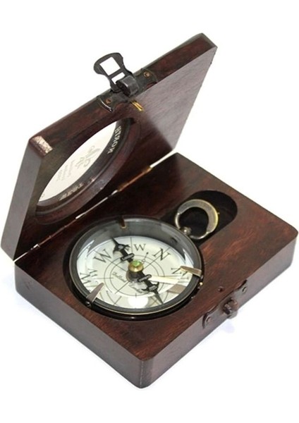 Pirinç Ahşap Kutulu Üzeri Desenli Kullanışlı Pusula 7670