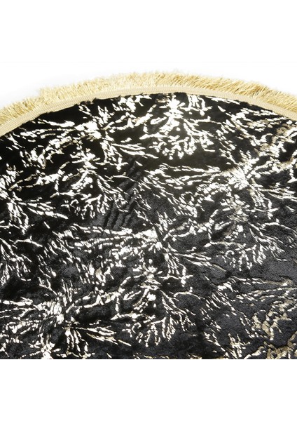 Altın Püsküllü Siyah Peluş Halı - Şık Dekoratif Halı, Kaymaz Taban Halı modelleri