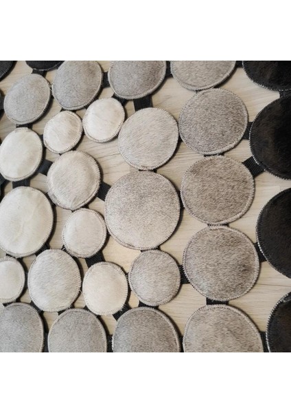 Siyah Gri Daire Desenli Dana Derisi Halı, Modern Yolluk Halı, Kaymaz Taban Yolluk modelleri