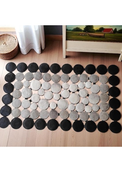 Siyah Gri Daire Desenli Dana Derisi Halı, Modern Yolluk Halı, Kaymaz Taban Yolluk fırsatları