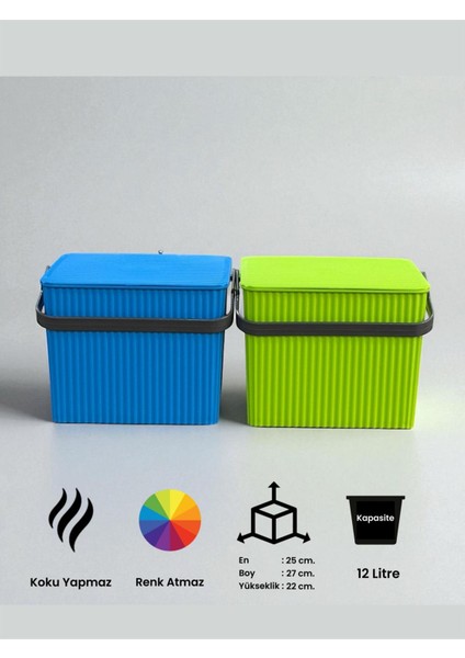 Rainbow 2'li Yeşil Mavi Kare Kova Piknik Sepeti Meyve Kovası