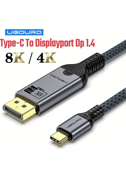 1-Metre Type-C To Displayport Dp 1.4 8K+4K Çevirici Kablo Ce Lisanslı Hasır Orgülü Sağlam Kablo Orjinal