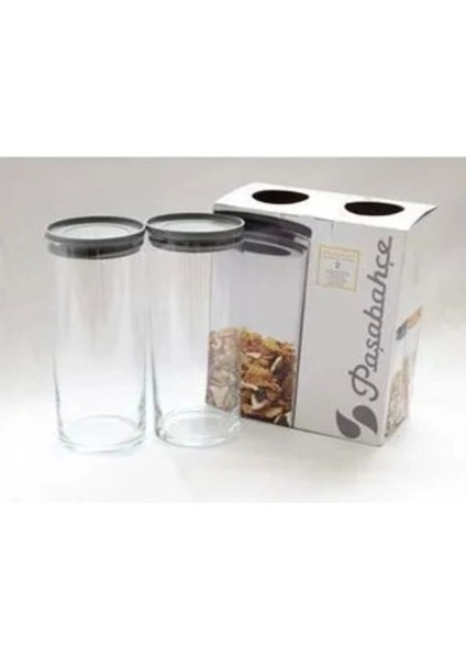 2 Adet Gri Kapaklı Cam Kavanoz, 1230 Cc, Kutulu, Temiz ve Modern Tasarım