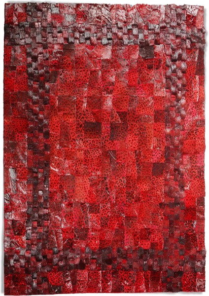 Kırmızı Leopar Desenli Gerçek Deri Patchwork Halı, Şık ve Lüks Tasarım Halı, Kaymaz Taban Halı indirimleri