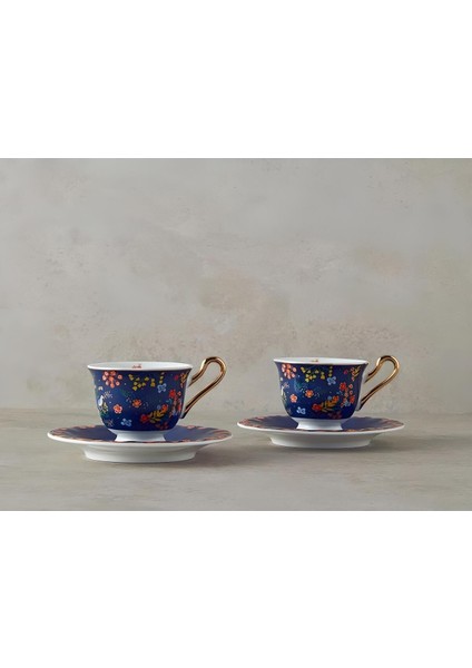 Lacivert 4'lü 2 Kişilik Seramik Kahve Fincanı Takımı 90 ml