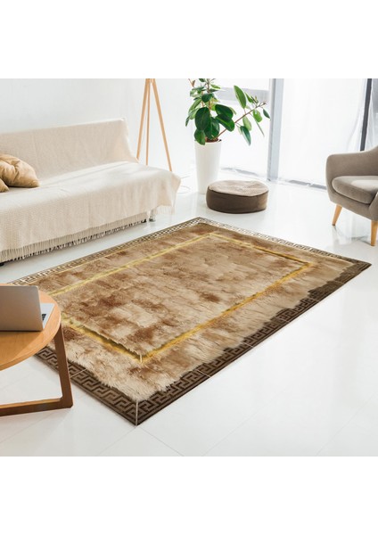 Altın Kenarlı Açık Kahverengi Koyun Derisi Halı, Modern ve Şık Tasarımlı Halı, Kaymaz Tabanlı Halı fiyatları