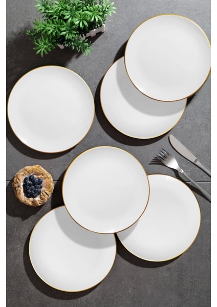 Altı Parça Beyaz Gold Pasta Tabağı Seti, Şıklık ve Zarafet Için Tercih Edin