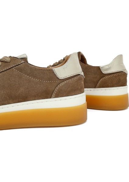 Kadın Bej Bağcıklı Süet Deri Sneaker 25AFD511210