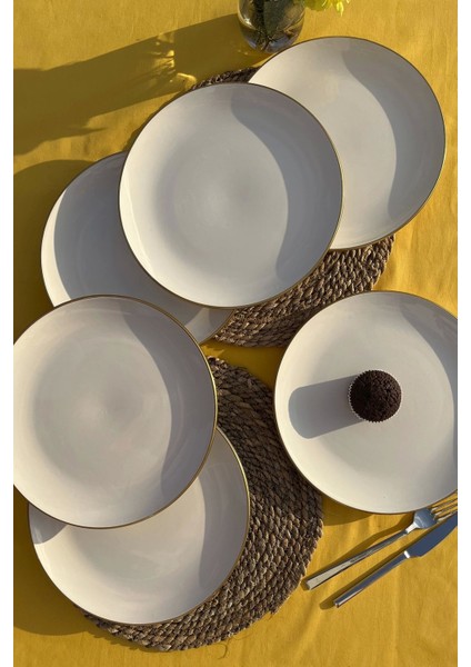 Altı Parça Beyaz Gold Pasta Tabağı Seti, Şıklık ve Zarafet Için Tercih Edin fiyatları