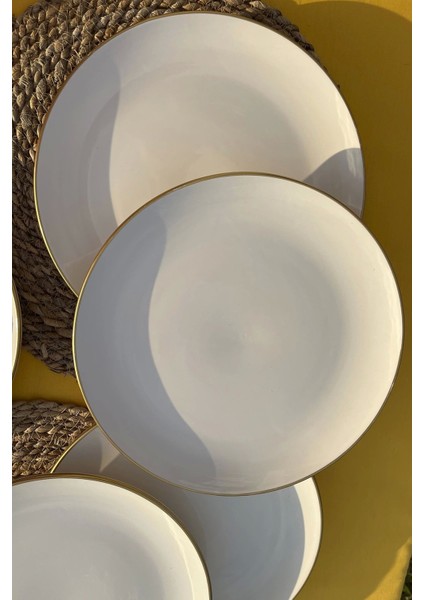 Altı Parça Beyaz Gold Pasta Tabağı Seti, Şıklık ve Zarafet Için Tercih Edin